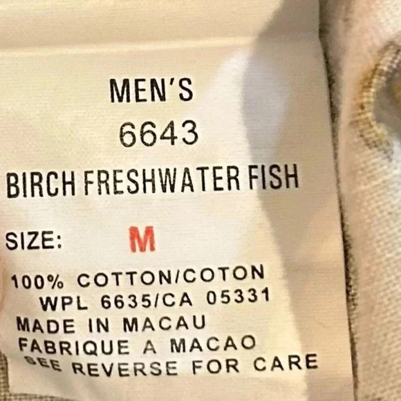 Woolrich Size Medium Birch Freshwater Fish Cream Shirt Button Down Short Sleeve - Picture 9 of 9